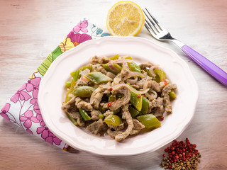 meat stew with capsicum red pepper and cilantro