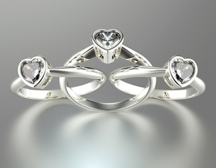 Engagement Ring with heart shape  Diamond. Jewelry background