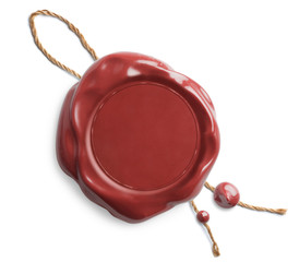 Red wax seal with rope isolated