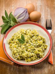 scrambled eggs with sage and onions