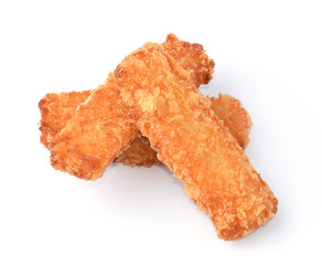 Battered fish fillet isolated over white background.