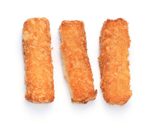 Battered fish fillet isolated over white background.