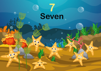Fototapeta na wymiar number seven star fish under the sea vector