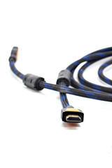 Naklejka premium HDMI cable close up isolated on a white background