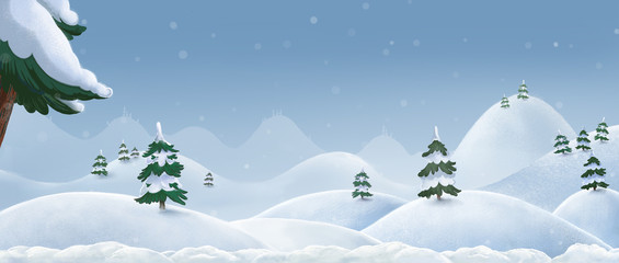 Winter landscape.  Hills and mountains in the snow.
