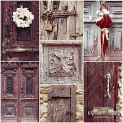 Collage of old vintage doors