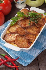 Moussaka dish with potato and chili pepper