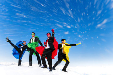 Superheros Posing Fighting Moves In Blizzard