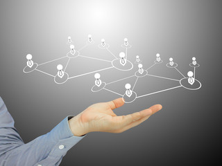 Businessman pushing people social network