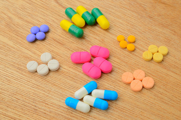 group of colorful medicine capsule pill