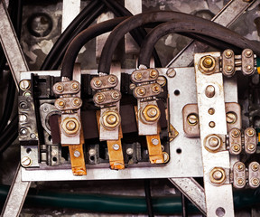Electrical panel and cables in the old factory