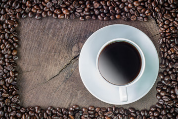 coffee cup and coffee beans frame