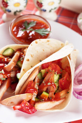 Chicken salad in tortilla wraps