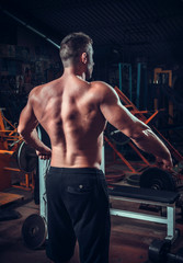 Fototapeta na wymiar Muscled male model showing his back