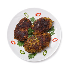 Fish cakes isolated on white background, top view