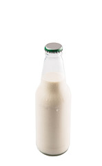 A bottle of soybean milk over white background