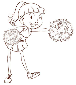 A plain sketch of a cheerer with pompoms