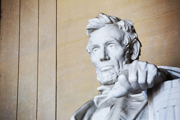 Close up Abraham Lincoln statue, Lincoln memorial, Washington.
