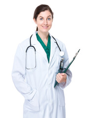 Woman doctor with clipboard