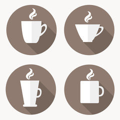 Coffee cup icon, flat design with long shadow.