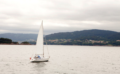 Fototapeta premium Beautiful sea landscape with a boat on the sea of ​Spain