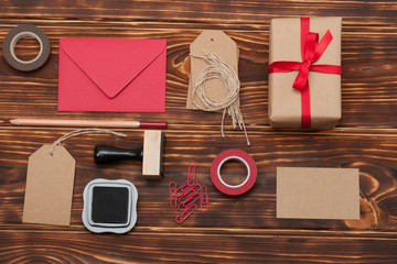 Business Identity Mock Up Item Set On Wooden Background