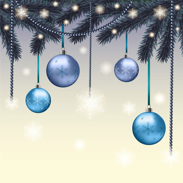 Christmas card with blue balls