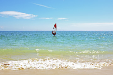 Windsurfing on the atlantic ocean near Lagos in Portugal