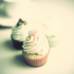 Vintage cupcakes over light background