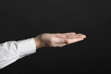 Caucasian male hands hold something