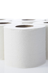 Toilet rolls against white background