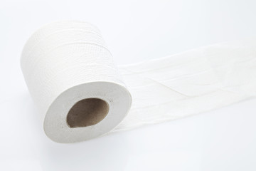 Toilet paper against white background