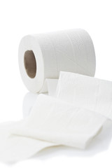 Toilet paper against white background