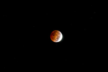 Blood Moon.  Lunar eclipse as seen in the night sky on October 7