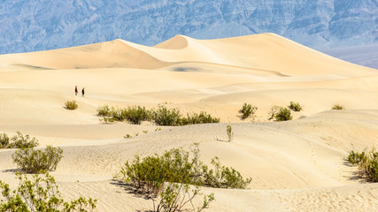 Fototapeta na wymiar Tourists go on Sandy dunes, Death Valley, California