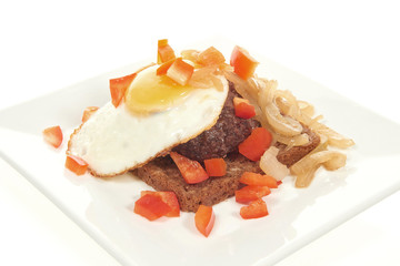 Minced meat steak on dark bread