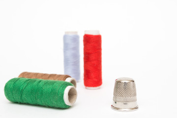 Sewing equipment isolated on white background