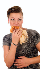 girl eating a bun