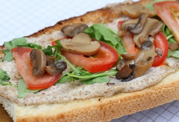 Italian bruschetta with Arugula and tomato mushrooms