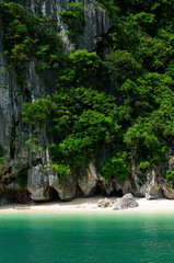 Small beach in the Halong Bay in Vietnam