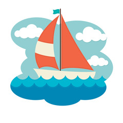 Sailing Boat on Waves