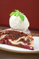 chocolate cake with jam ice cream