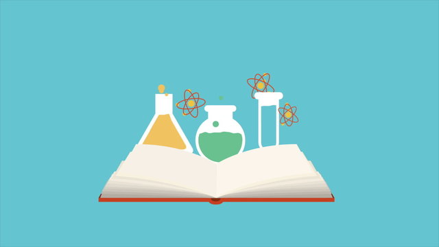 Open book with chemical icons, Animation Design, HD 1080