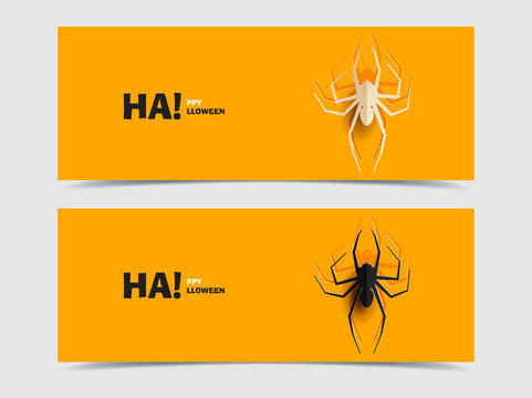 Set of two vector banners with spider cut out