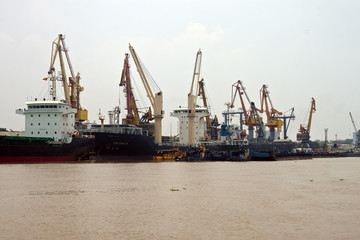 Cargo ships in a port in Hai Phong, Vietnam
