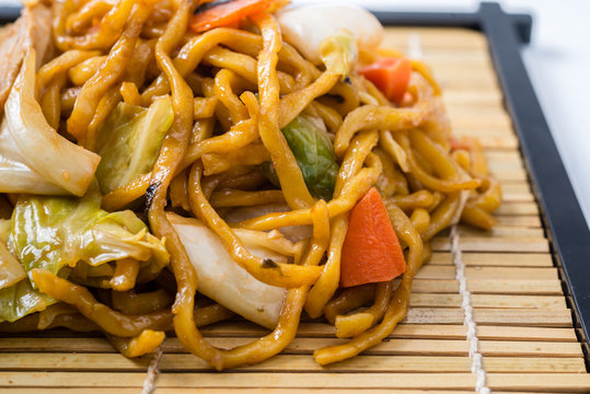 Yakisoba Japanese food on a white background.