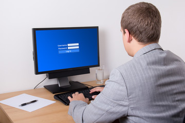 social network concept - business man using personal computer