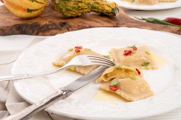 Ravioli with spicy butternut pumpkin filling