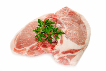 Raw Pork Chops with Parsley Over White