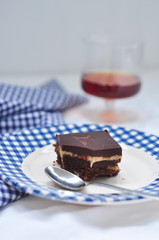 Brownies with espresso and cream cheese, selective focus